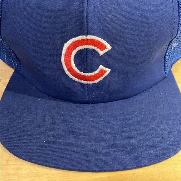 VTG Chicago Cubs Logo Snapback Trucker Hat Blue Baseball MLB Twins - Picture 2 of 9